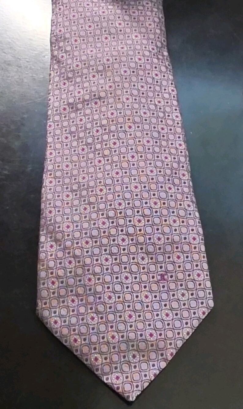 Vintage CELINE Paris Men's Purple Black Geometric Silk Tie